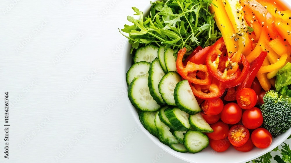 A simple yet nutritious salad bowl with fresh vegetables, neatly placed on a white background A simple yet nutritious salad bowl with fresh vegetables, neatly placed on a white background