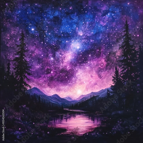 Galaxy Holographic Background (Purple Night)