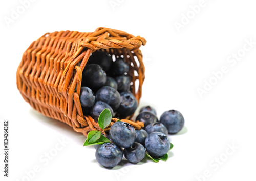 Heidelbeeren im Korb vor weißem Hintergrund photo