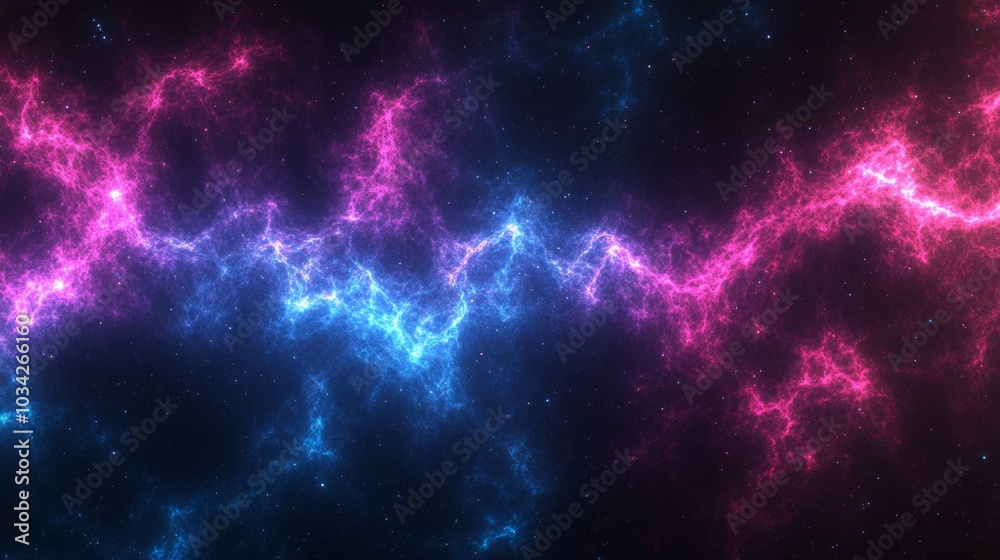 Abstract digital art with blue and pink lightning bolts on a black background. Abstract digital art with blue and pink lightning bolts on a black background.