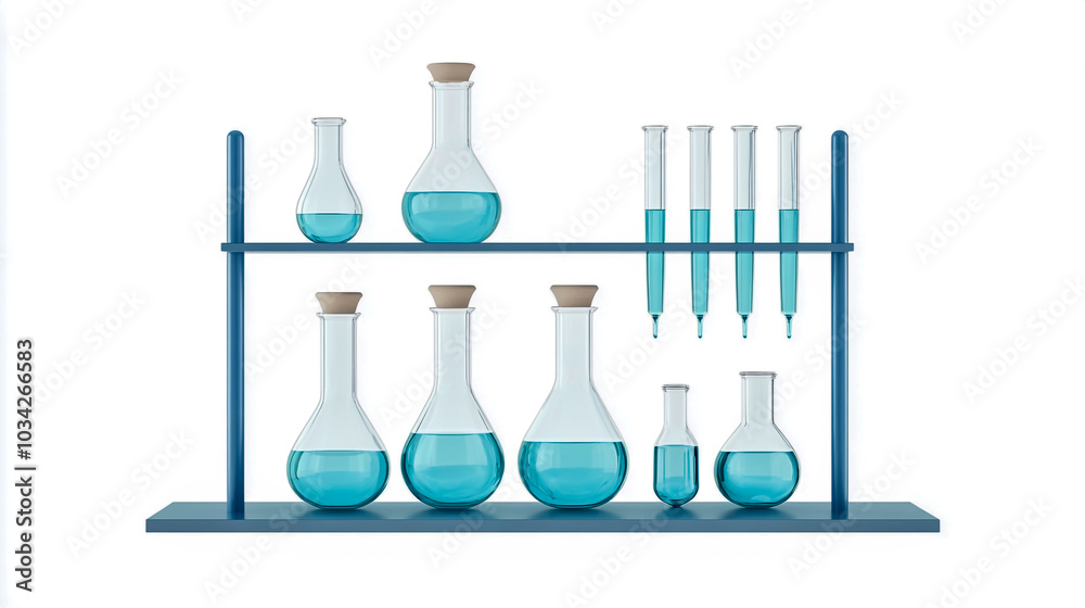 A realistic science lab with flasks and test tubes, vector illustration isolated on a white background. A realistic science lab with flasks and test tubes, vector illustration isolated on a white background.