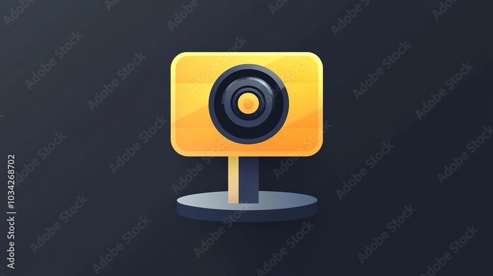 Security Camera Icon: Video Surveillance and CCTV Sign in a Yellow Square Indicating Camera Operation for Home Protection Systems