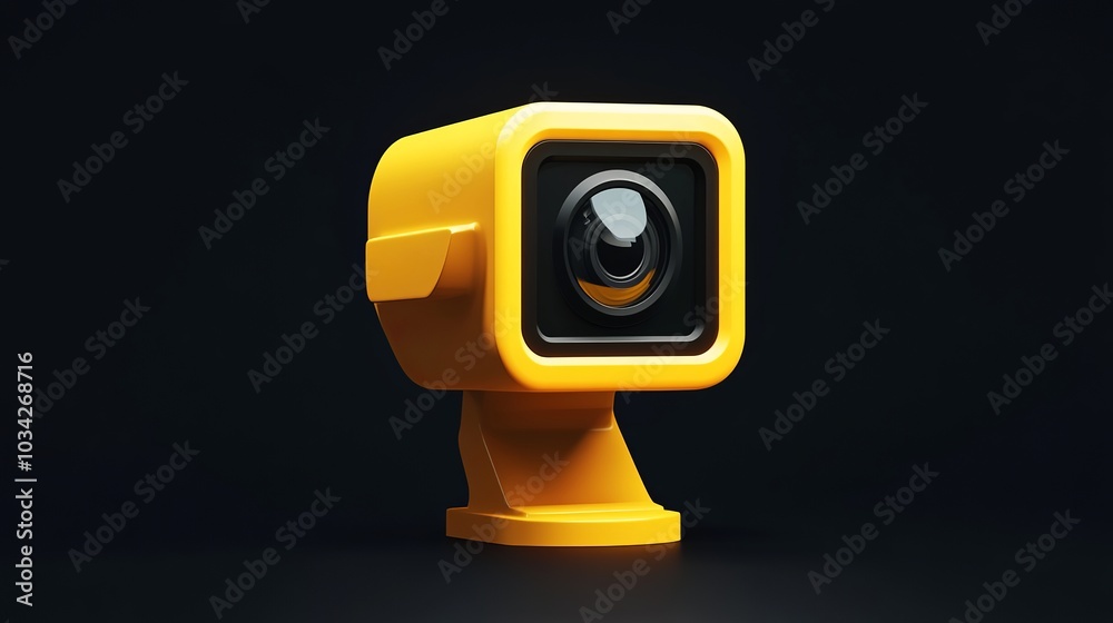Security Camera Icon: Video Surveillance and CCTV Sign in a Yellow Square Indicating Camera Operation for Home Protection Systems Security Camera Icon: Video Surveillance and CCTV Sign in a Yellow Square Indicating Camera Operation for Home Protection Systems