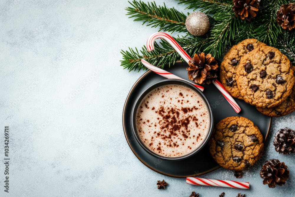 Cozy Kitchen Scene With Freshly Baked Cookies And Hot Cocoa, With Candy Canes Artfully Arranged On A Plate, Radiating The Sweet Spirit Of The Holiday Season Cozy Kitchen Scene With Freshly Baked Cookies And Hot Cocoa, With Candy Canes Artfully Arranged On A Plate, Radiating The Sweet Spirit Of The Holiday Season