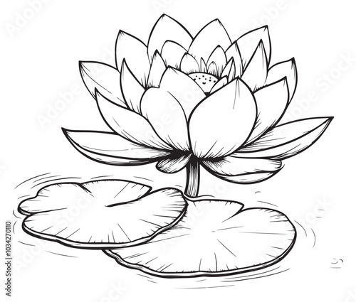 Lotus flower vector. Outline of a beautiful flower. Cartoon lotus flower, 