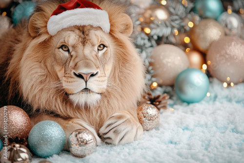 Festive Lion Wearing A Sant...