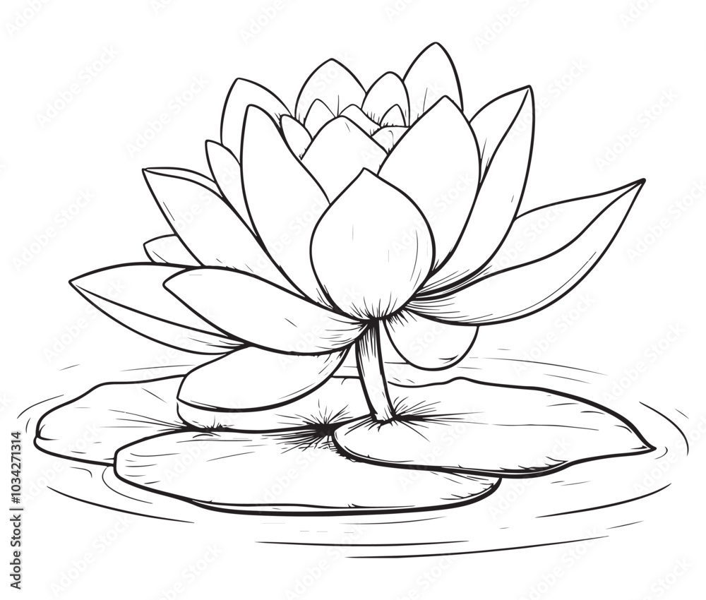 Lotus flower vector. Outline of a beautiful flower. Cartoon lotus flower, Lotus flower vector. Outline of a beautiful flower. Cartoon lotus flower,