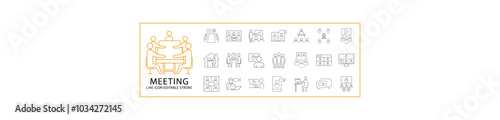 Meeting Icons. Set icon about meeting. line Icons related to meeting. Icon Set. Vector Illustration. Editable Stroke.