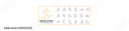 Water Sport Icons. Icon set about water sport. Line Icons related to water sport. Vector Illustration. Editable Stroke.