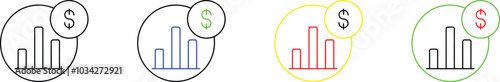 A dollar sign or coin with a bar char
