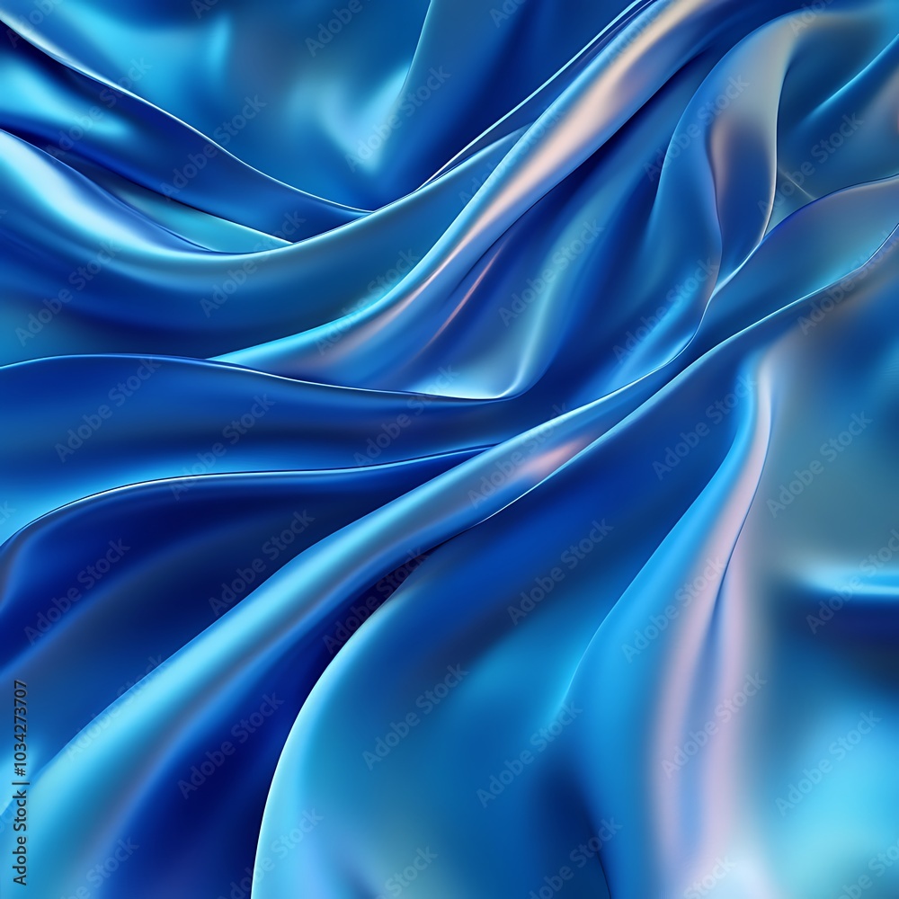 Obraz premium A close-up view of flowing blue satin fabric, showcasing its smooth texture and elegant draping.
