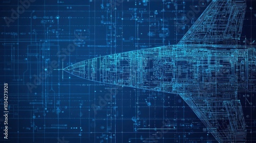 Hyperdetailed blueprint of a futuristic spacecraft, intricate mechanical design with aerospace technology, space exploration, aerospace engineering photo