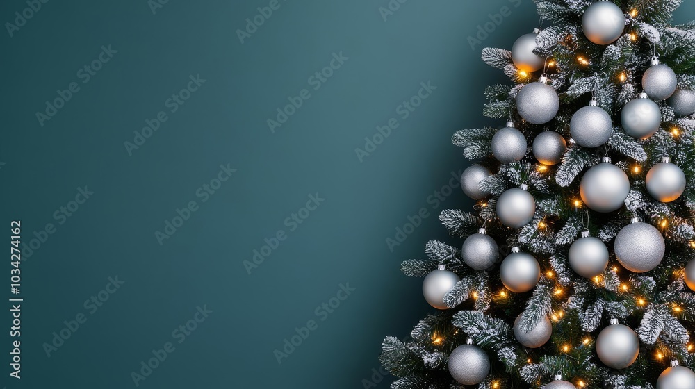 Christmas tree with silver lights, luxurious and festive