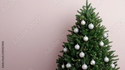 Christmas tree with silver sparkle lights, elegant holiday vibe