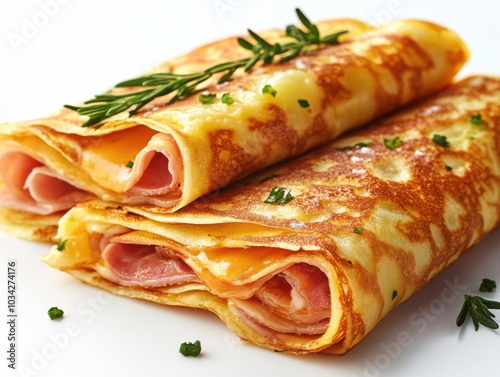 Delicious Ham and Cheese Crepe Garnished with Fresh Herbs