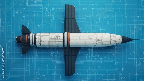 Hyperdetailed blueprint of a futuristic spacecraft, intricate mechanical design with aerospace technology, space exploration, aerospace engineering photo