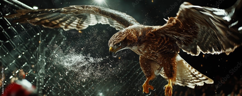 Hawk flying with spread wings and talons. Hawk flying with spread wings and talons.
