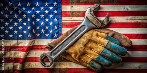 American Labor Day: Wrench, Gloves, and the Flag