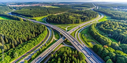 Aerial View of a Highway Interchange Surrounded by Lush Greenery