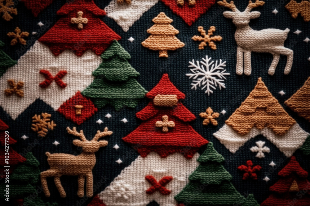 Wallpaper Featuring A Classic Christmas Sweater Pattern With Reindeer, Snowflakes, And Pine Trees In Traditional Red, Green, And White Colors, Creating A Warm Holiday Vibe Wallpaper Featuring A Classic Christmas Sweater Pattern With Reindeer, Snowflakes, And Pine Trees In Traditional Red, Green, And White Colors, Creating A Warm Holiday Vibe