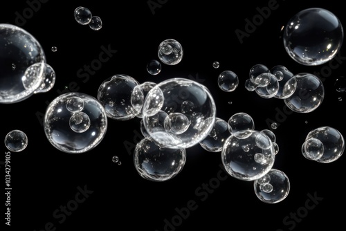 Macro shot of spherical hyaluronic acid bubbles with smooth surfaces suspended in clear gel isolated on white background