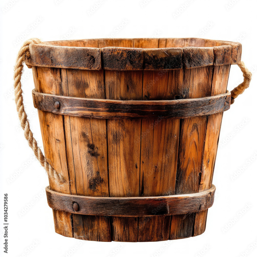 Wooden Bucket Isolated Wooden Bucket Isolated