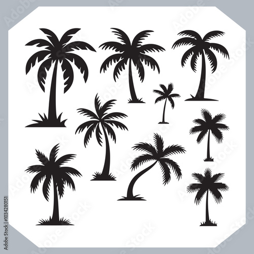 Logotype black simple palm tree vector silhouettes, Palm Trees Silhouette, Coconut Tree Silhouette on white background