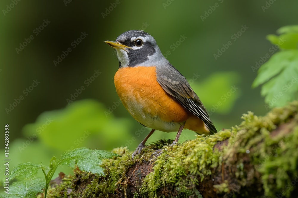 Majestic Orange Bird Perched on Moss-Covered Branch in Enchanted Forest - Serene Wildlife Closeup for Nature Lovers and Birdwatchers Majestic Orange Bird Perched on Moss-Covered Branch in Enchanted Forest - Serene Wildlife Closeup for Nature Lovers and Birdwatchers