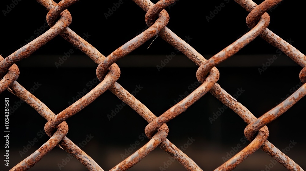 Rustic Elegance Close-Up Macro View of Rusty Chain-Link Fence Intersecting in Diamond Shape, Textured Metal in Muted Tones, Industrial Abstract Background for Artistic, Urban Decor Rustic Elegance Close-Up Macro View of Rusty Chain-Link Fence Intersecting in Diamond Shape, Textured Metal in Muted Tones, Industrial Abstract Background for Artistic, Urban Decor