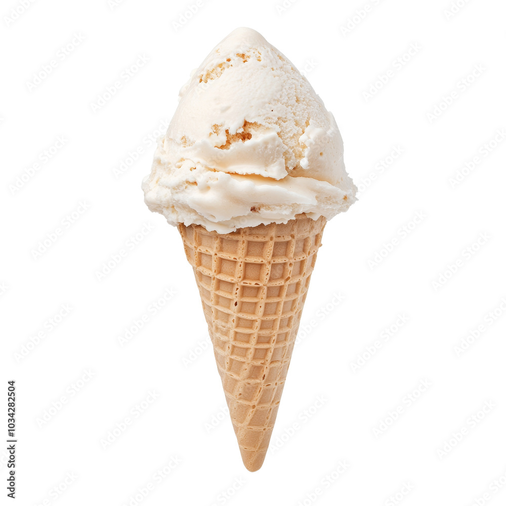 Delicious ice cream cone with creamy vanilla flavor, perfect for hot day. Enjoy this sweet treat that brings joy and refreshment! Isolated White Background Delicious ice cream cone with creamy vanilla flavor, perfect for hot day. Enjoy this sweet treat that brings joy and refreshment! Isolated White Background