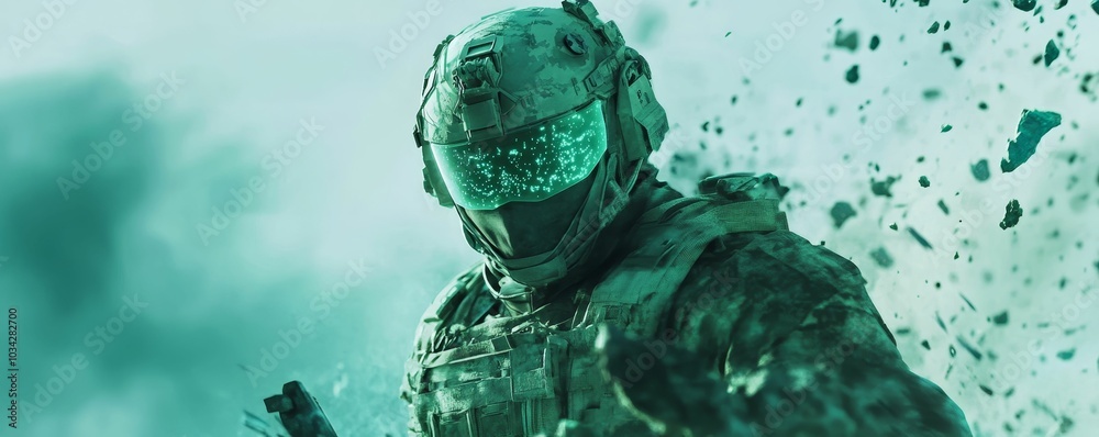 A soldier wearing camouflage and a helmet. A soldier wearing camouflage and a helmet.