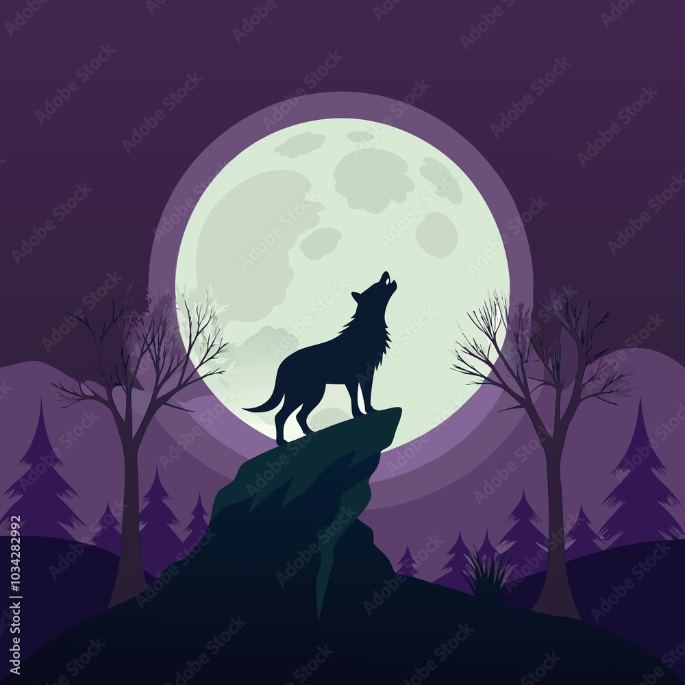Fototapeta premium wolf howling at the moon