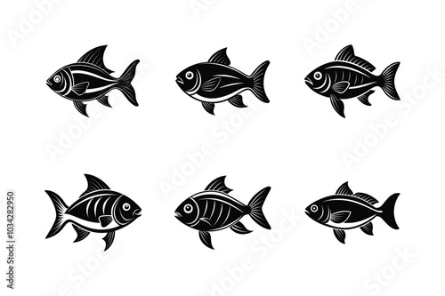 Fish sets  icon black lineout Vector icon isolated on black and white background.	