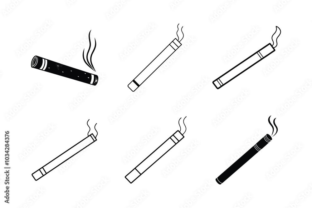 Cigarette line sets icon, outline vector sign, on white and black background. Cigarette line sets icon, outline vector sign, on white and black background.