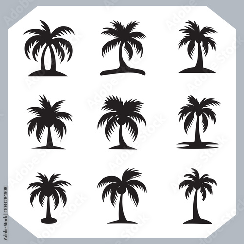 Logotype black simple palm tree vector silhouettes, Palm Trees Silhouette, Coconut Tree Silhouette on white background