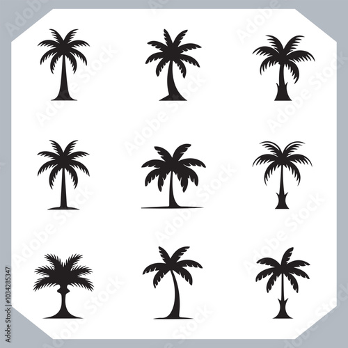 Logotype black simple palm tree vector silhouettes, Palm Trees Silhouette, Coconut Tree Silhouette on white background