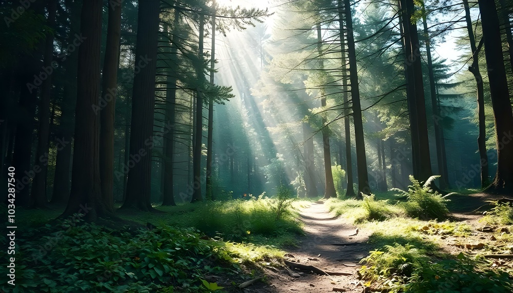 Obraz premium Summer forest into sun lights