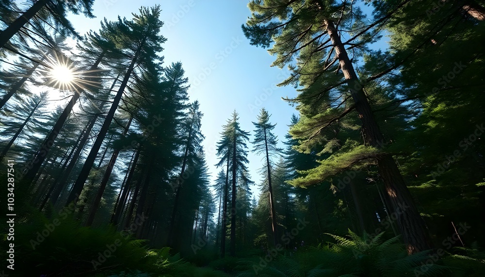 Summer forest into sun lights