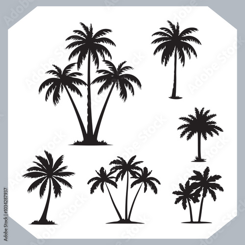 Logotype black simple palm tree vector silhouettes, Palm Trees Silhouette, Coconut Tree Silhouette on white background