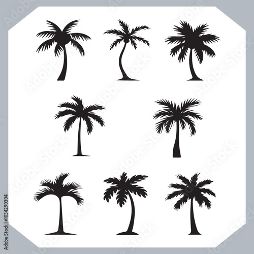 Logotype black simple palm tree vector silhouettes, Palm Trees Silhouette, Coconut Tree Silhouette on white background