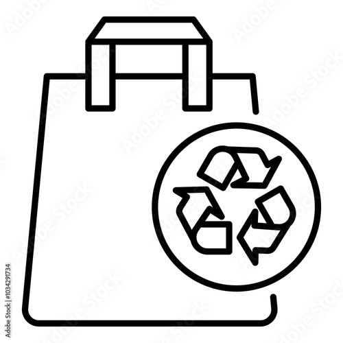 Vector icon of Reusable Bag. This icon illustrates a reusable bag with a recycling symbol, promoting eco-friendly shopping and reducing plastic waste. Ideal for sustainability campaigns and environmen