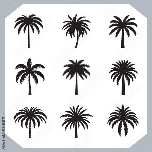 Logotype black simple palm tree vector silhouettes, Palm Trees Silhouette, Coconut Tree Silhouette on white background