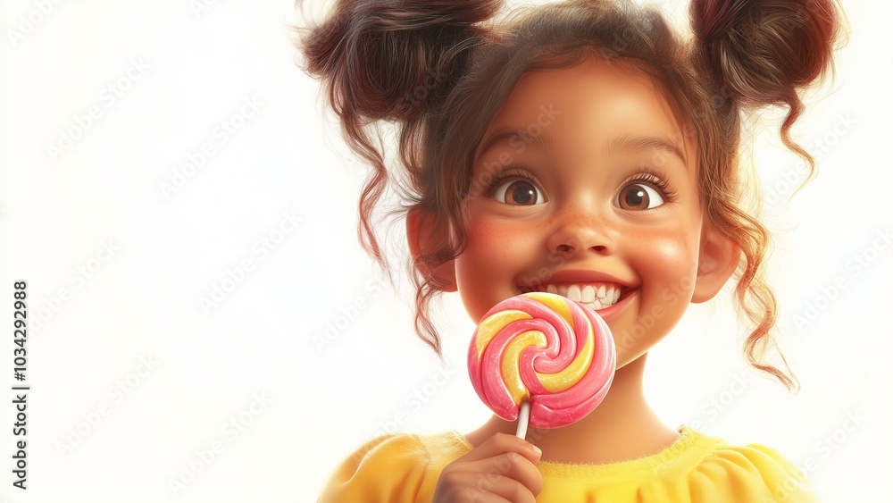 A smiling girl enjoying a colorful lollipop, capturing the fun and sweetness of childhood A smiling girl enjoying a colorful lollipop, capturing the fun and sweetness of childhood