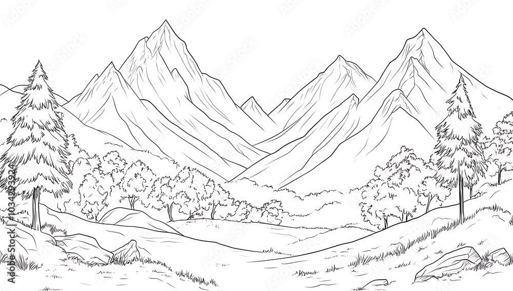 Abstract hand drawn mountain landscape illustration Abstract hand drawn mountain landscape illustration