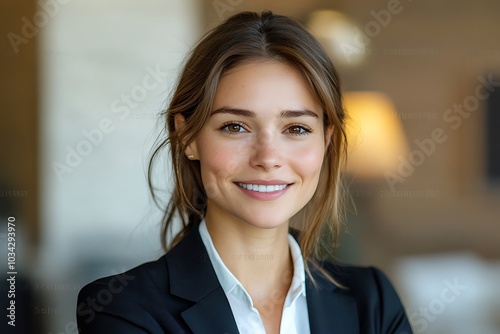 Free Download Confident Woman in Blazer, Indoor Portrait with Blurred Background. - GFXLoad