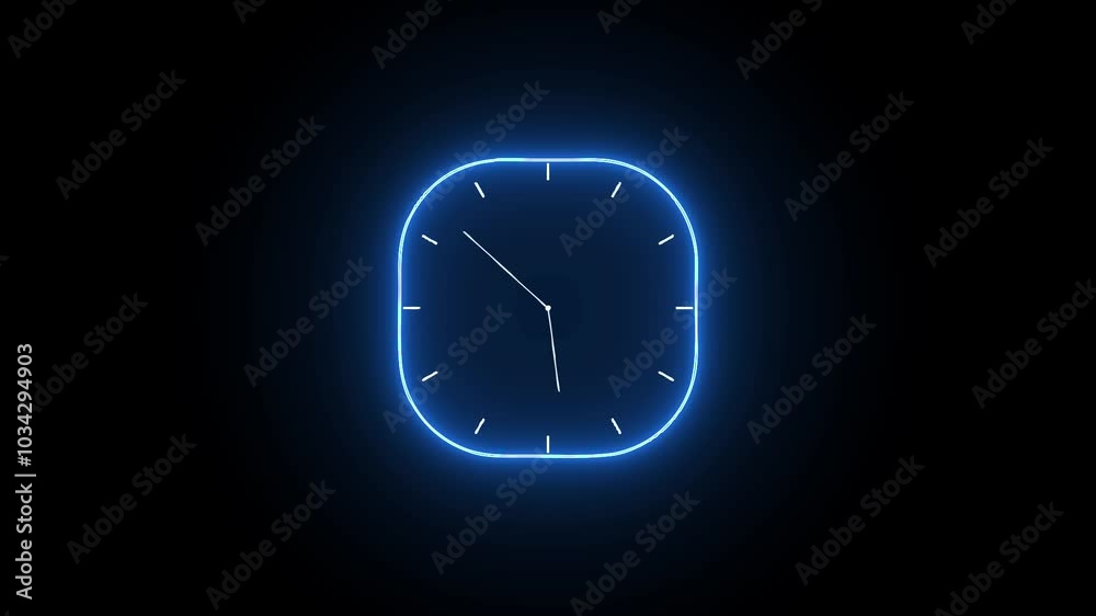 The wall clock neon animation on black background.