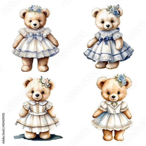 Vintage watercolour bears set.