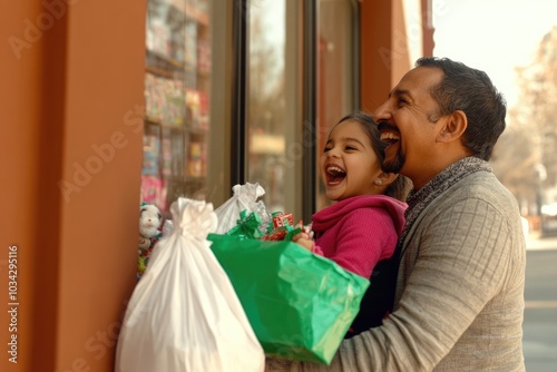 Wallpaper Mural Joyful father and daughter enjoy shopping day together Torontodigital.ca