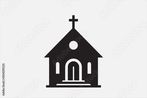 A silhouette of a church with  a cross on top.