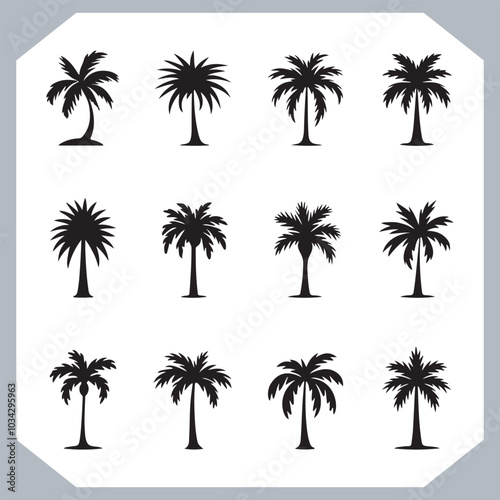 Logotype black simple palm tree vector silhouettes, Palm Trees Silhouette, Coconut Tree Silhouette on white background